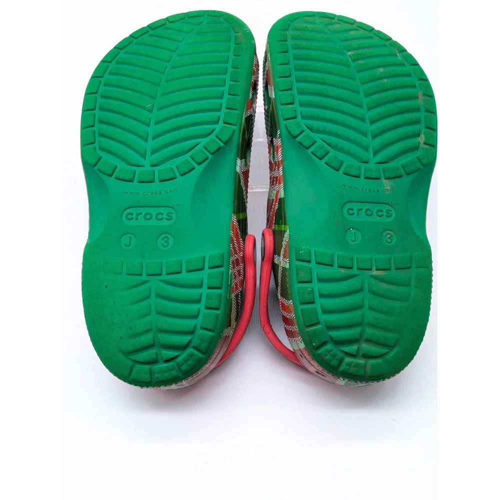 Crocs Classic Clogs Juniors J3 Red Green Plaid Christmas Holiday Shoes